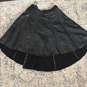 bebe Black Faux Leather High-Low Studded A-Line Skirt